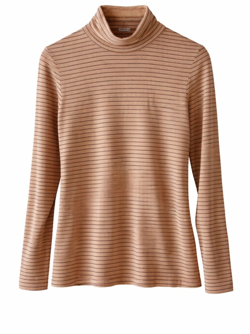 Lands End Striped Turtleneck Top Camel Tan Black Long Sleeve Soft M
